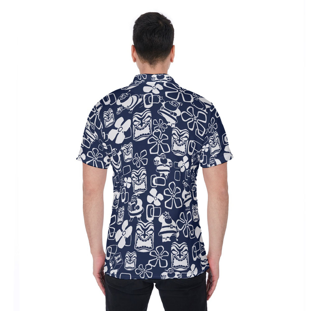 Christmas Tiki Classic Santa Claus Navy Hawaiian Polo Shirt