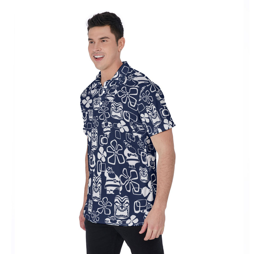 Christmas Tiki Classic Santa Claus Navy Hawaiian Polo Shirt