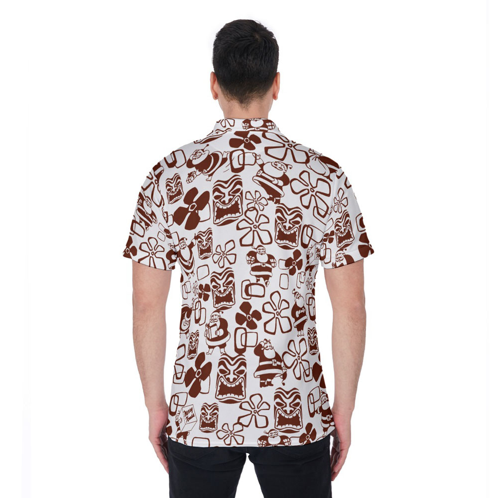Classic Tiki Santa Claus Floral Christmas Hawaiian Polo Shirt