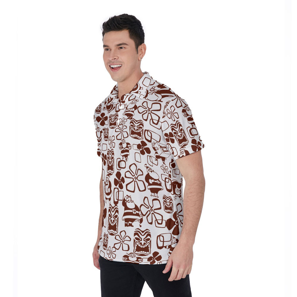Classic Tiki Santa Claus Floral Christmas Hawaiian Polo Shirt