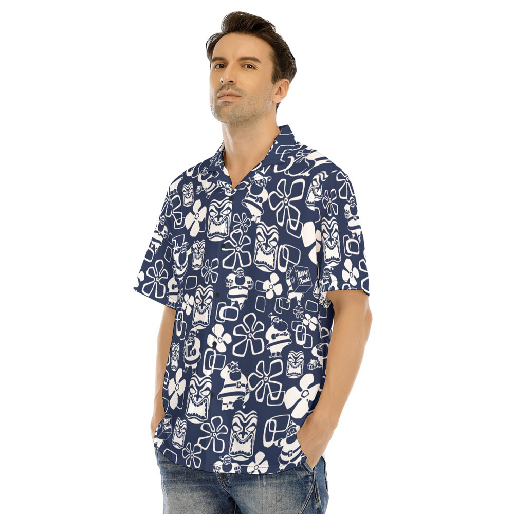 Christmas Santa Claus Vintage Tiki Navy Hawaiian Shirt