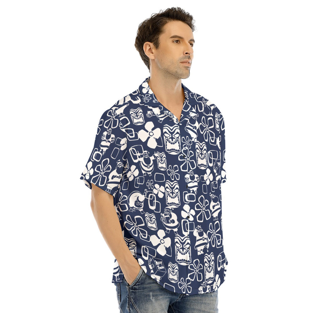 Christmas Santa Claus Vintage Tiki Navy Hawaiian Shirt