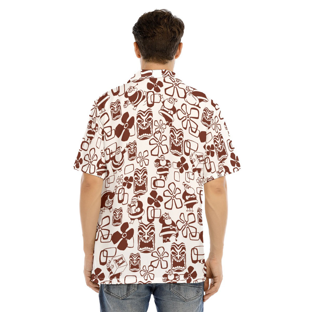 Mele Kalikimaka Christmas Santa Tiki White Hawaiian Shirt