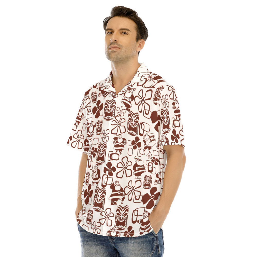 Mele Kalikimaka Christmas Santa Tiki White Hawaiian Shirt