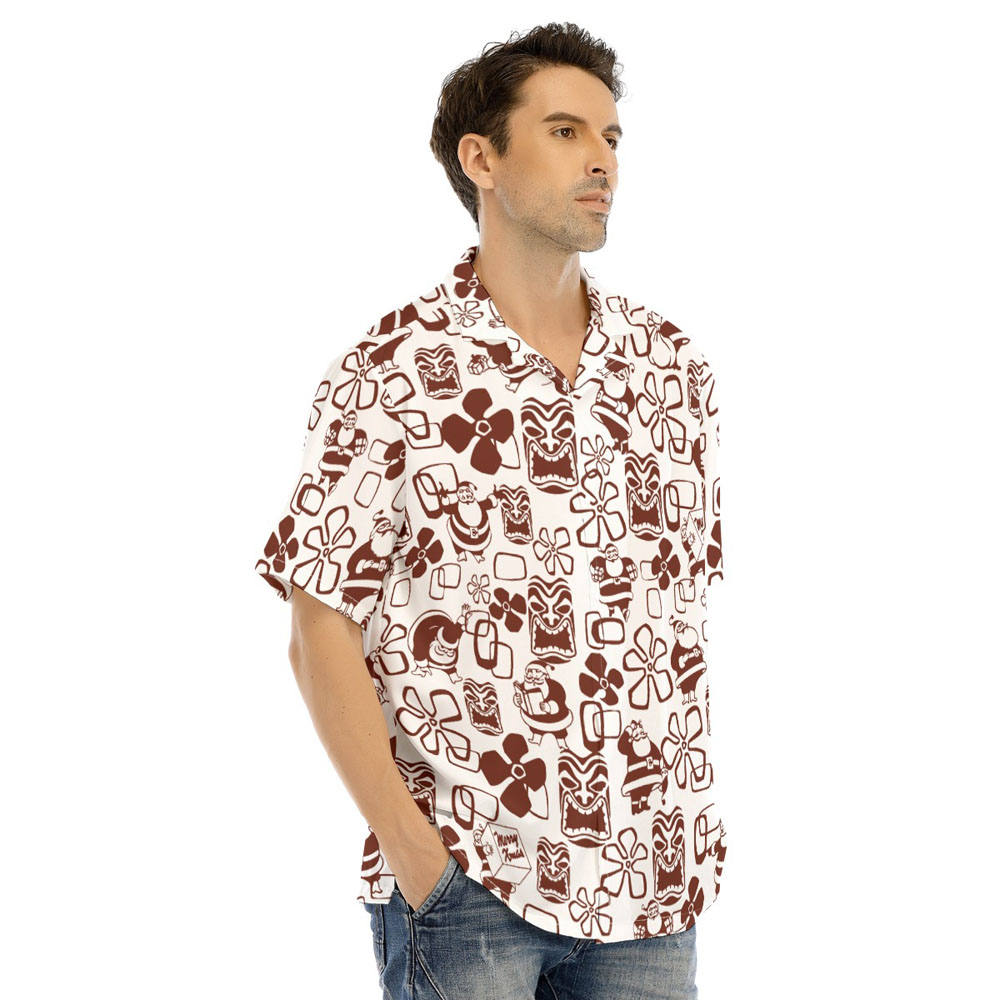 Mele Kalikimaka Christmas Santa Tiki White Hawaiian Shirt