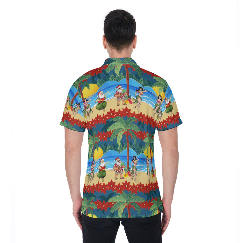 Mele Kalikimaka Santa Hula Hawaiian Polo Golf Shirt
