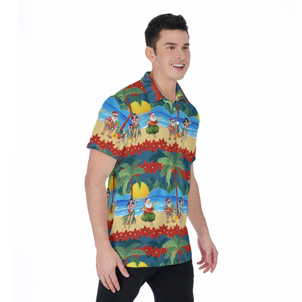 Mele Kalikimaka Santa Hula Hawaiian Polo Golf Shirt
