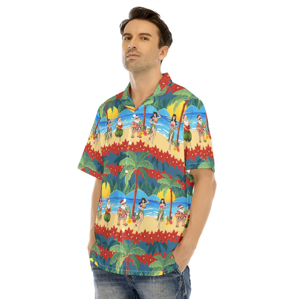 Tropical Beach Santa Claus Hula Christmas Hawaiian Shirt