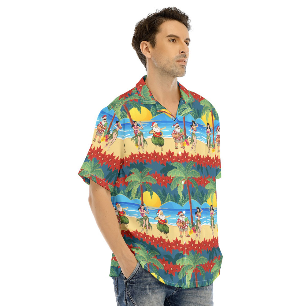 Tropical Beach Santa Claus Hula Christmas Hawaiian Shirt