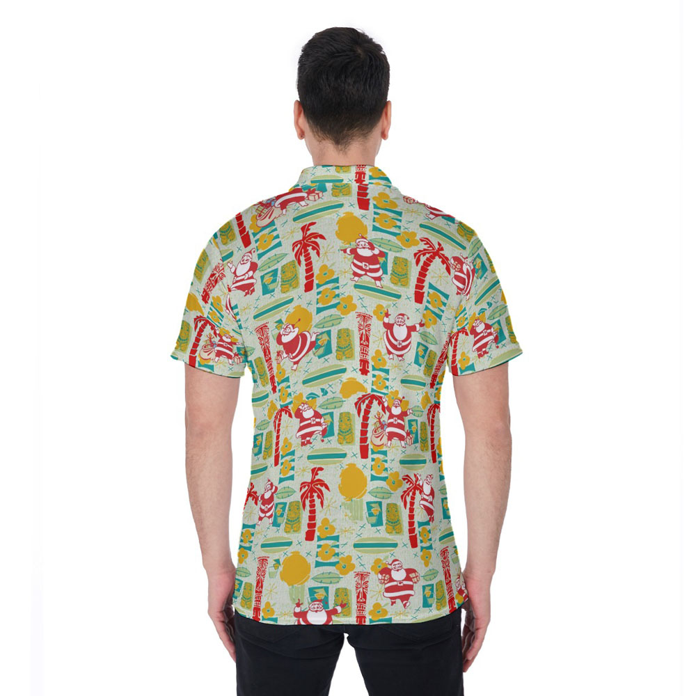 Vintage Santa Christmas Tiki Hawaiian Polo Shirt