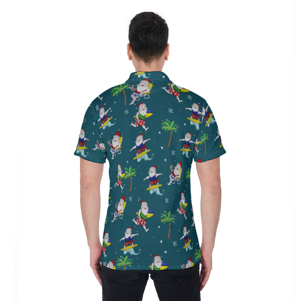 Summer Santa Claus Surfing Palm Tree Christmas Hawaiian Polo Shirt