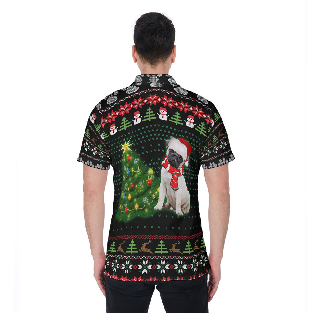 Funny Pug Ugly Christmas Hawaiian Polo Shirt
