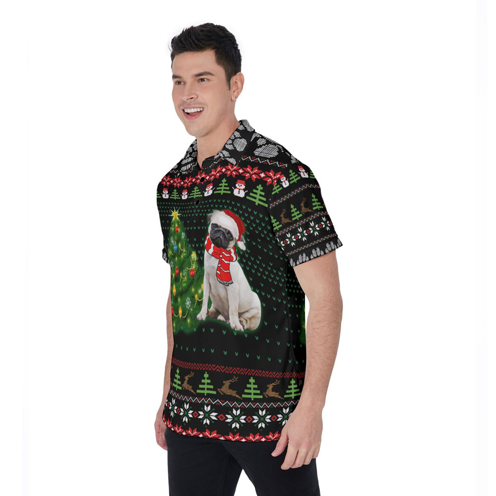 Funny Pug Ugly Christmas Hawaiian Polo Shirt