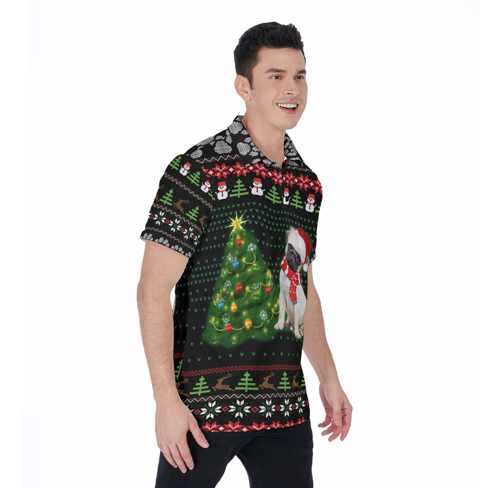 Funny Pug Ugly Christmas Hawaiian Polo Shirt