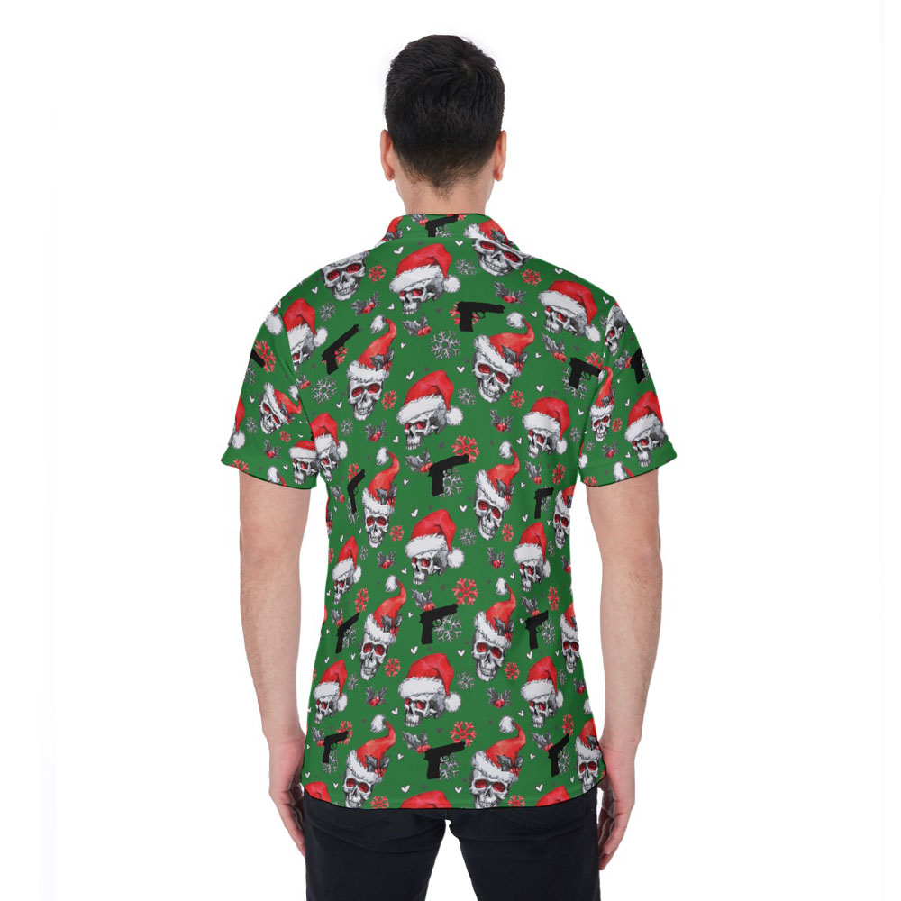 Christmas Skull Tactical Gun Hawaiian Polo Shirt For Men