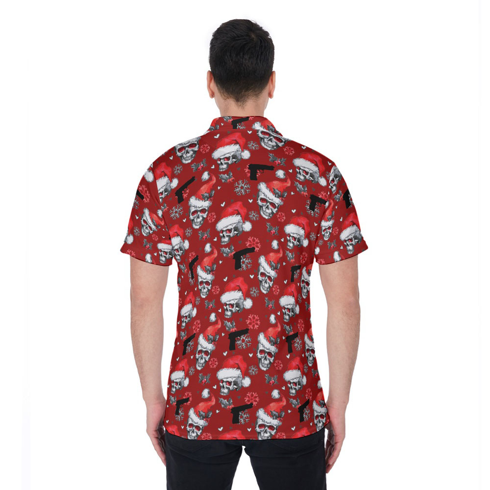 Tactical Gun Christmas Skull Red Polo Shirt