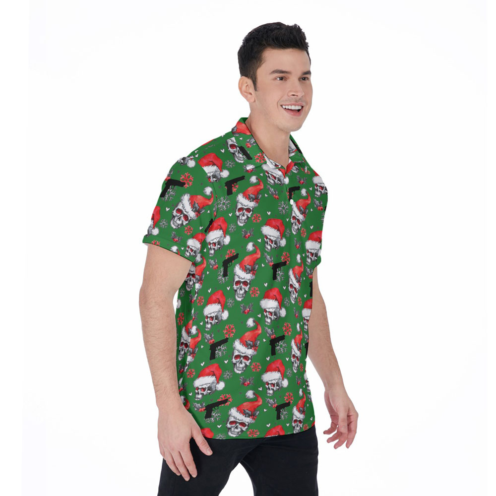 Christmas Skull Tactical Gun Hawaiian Polo Shirt For Men