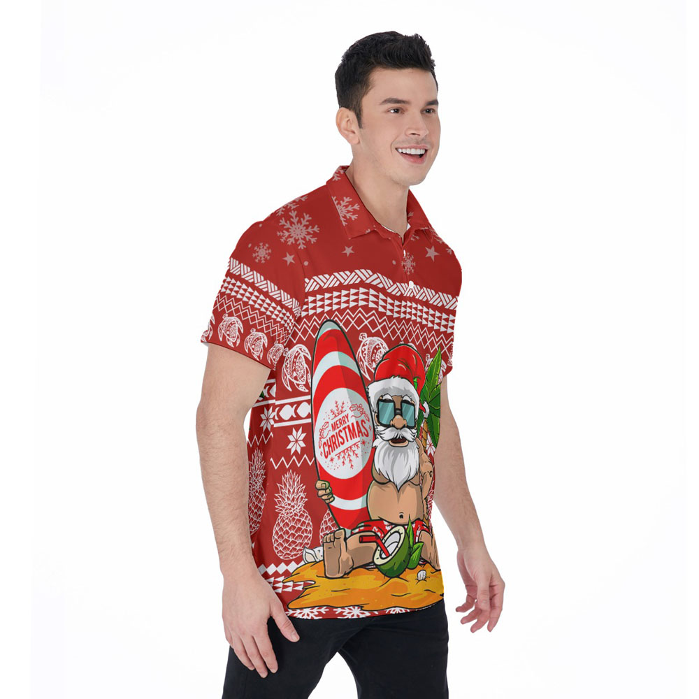 Summer Santa Christmas Hawaiian Polo Shirt