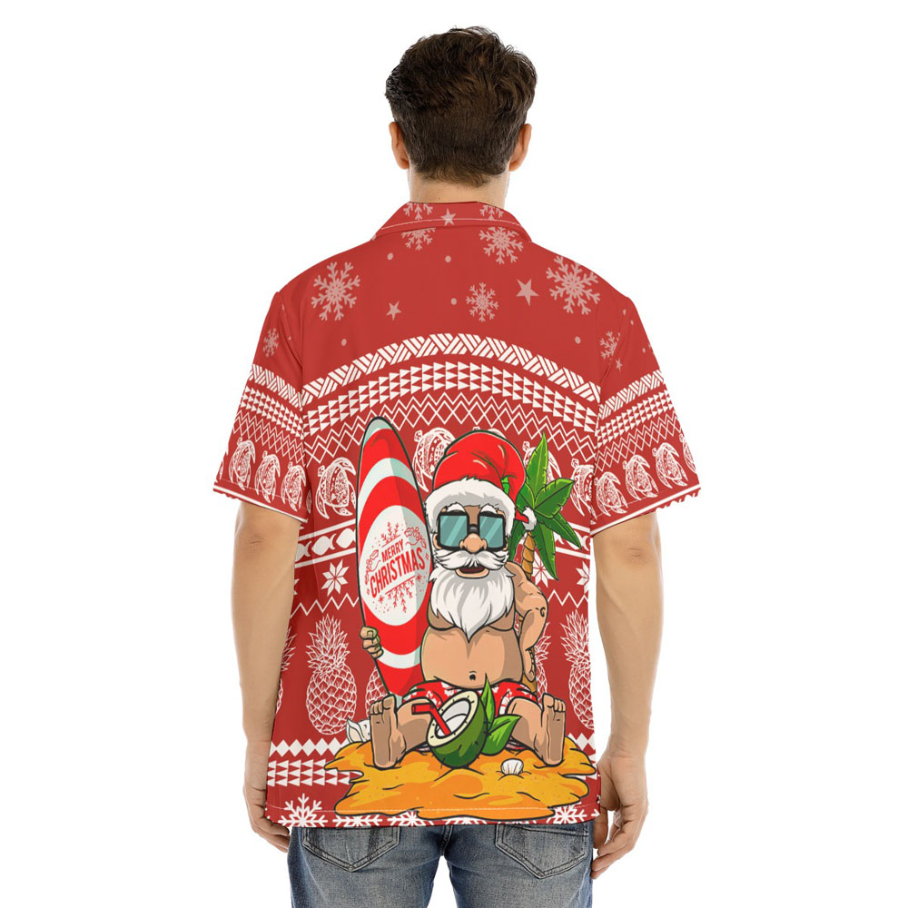 Funny Santa With Surfing Board Summer Christmas Hawaiian Shirt