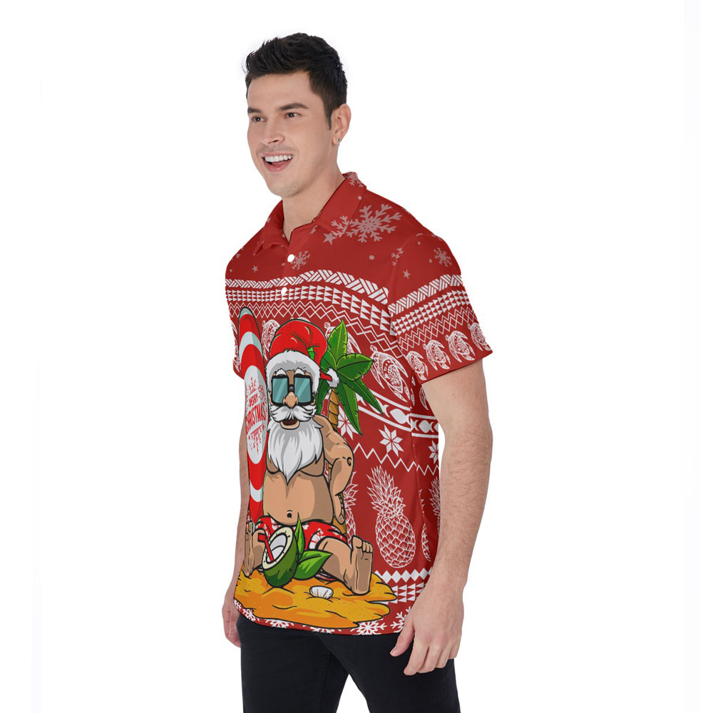 Summer Santa Christmas Hawaiian Polo Shirt