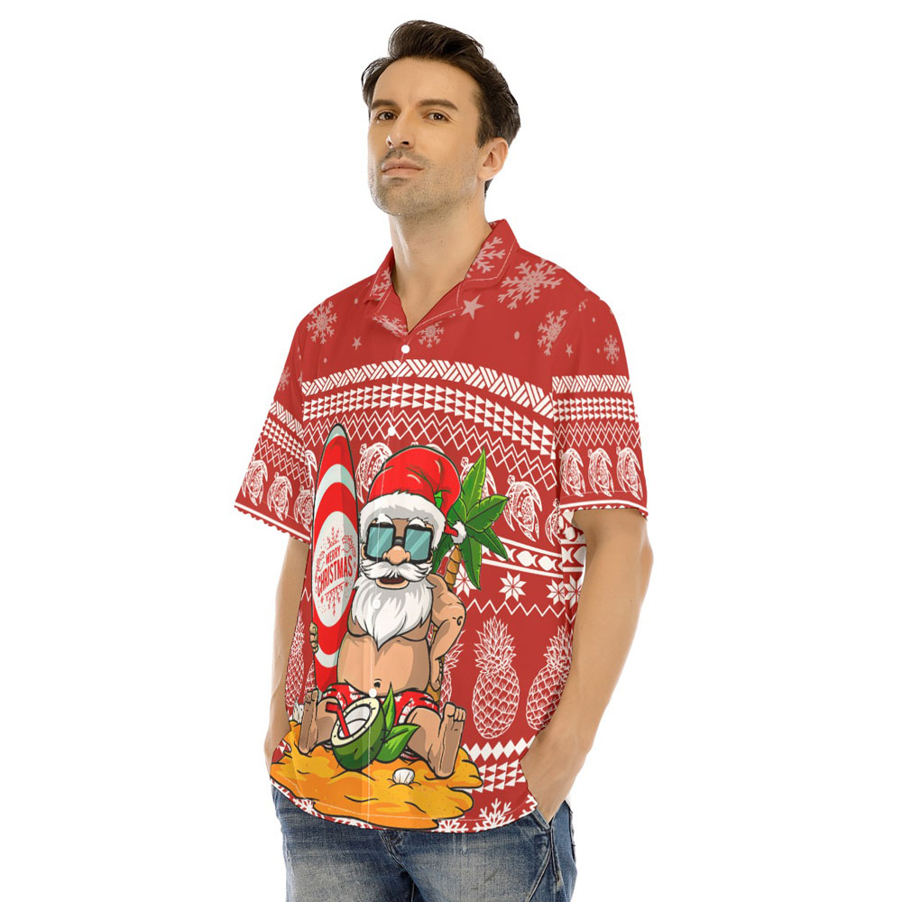 Funny Santa With Surfing Board Summer Christmas Hawaiian Shirt