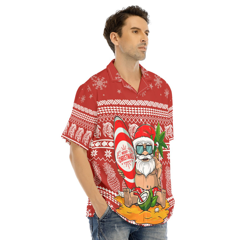 Funny Santa With Surfing Board Summer Christmas Hawaiian Shirt