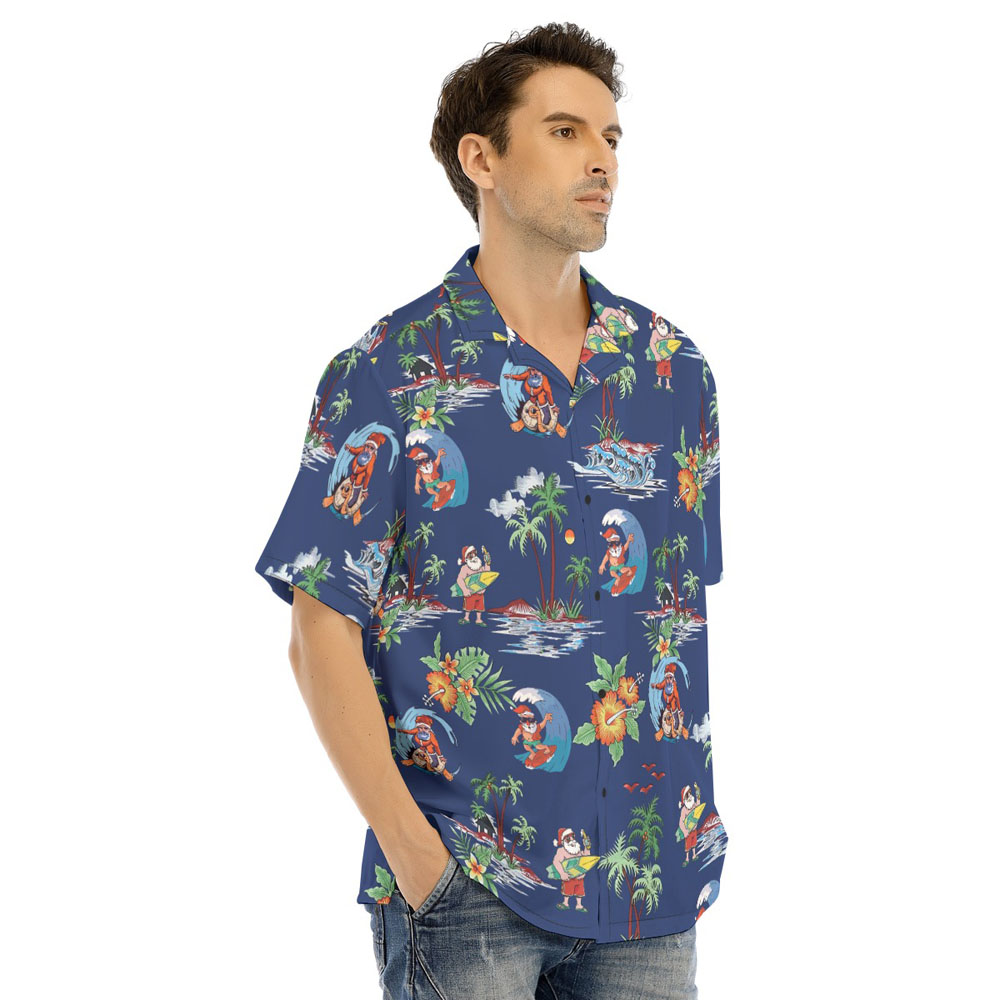 Surfing Santa Claus Tropical Navy Christmas Hawaiian Shirt