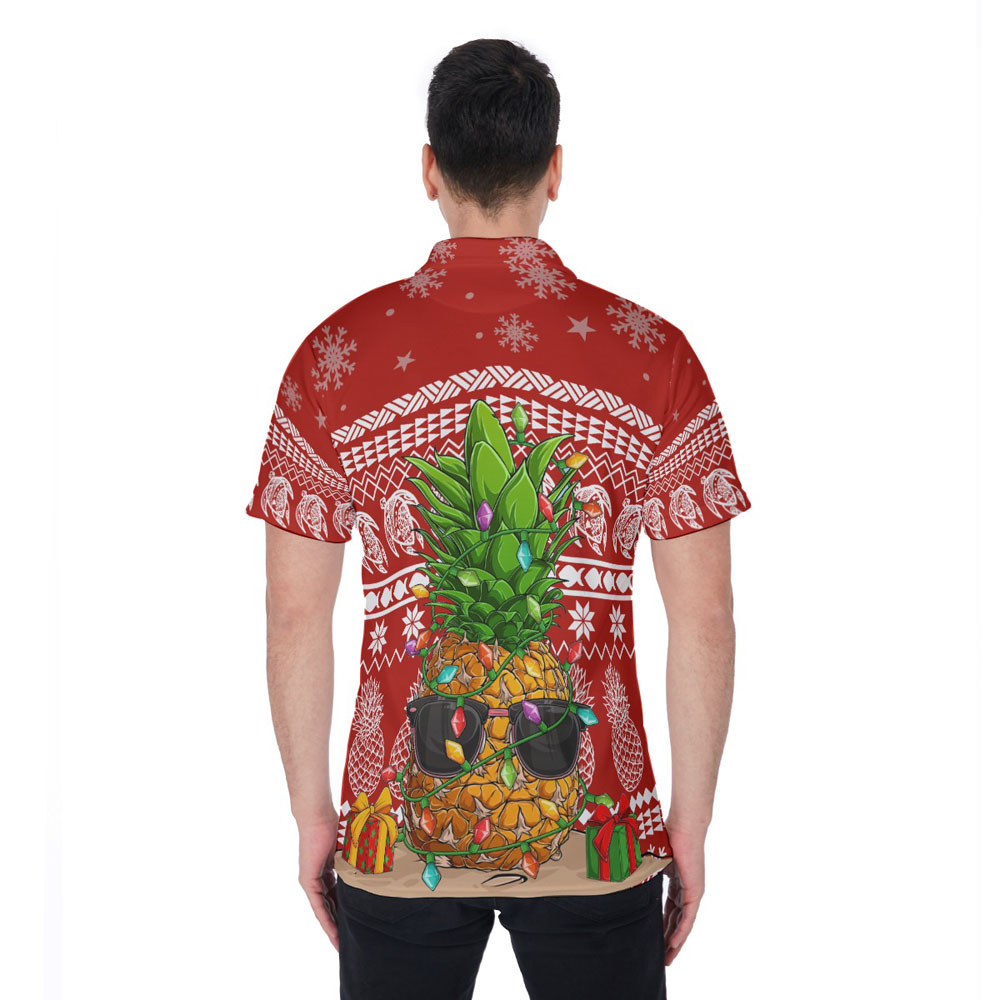 Funny Christmas Pineapple Ugly Christmas Hawaiian Polo Shirt