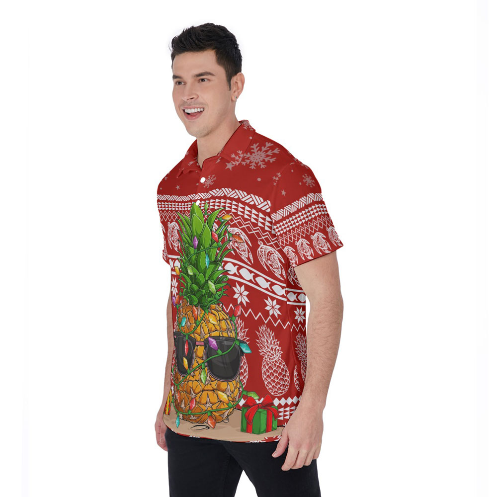 Funny Christmas Pineapple Ugly Christmas Hawaiian Polo Shirt