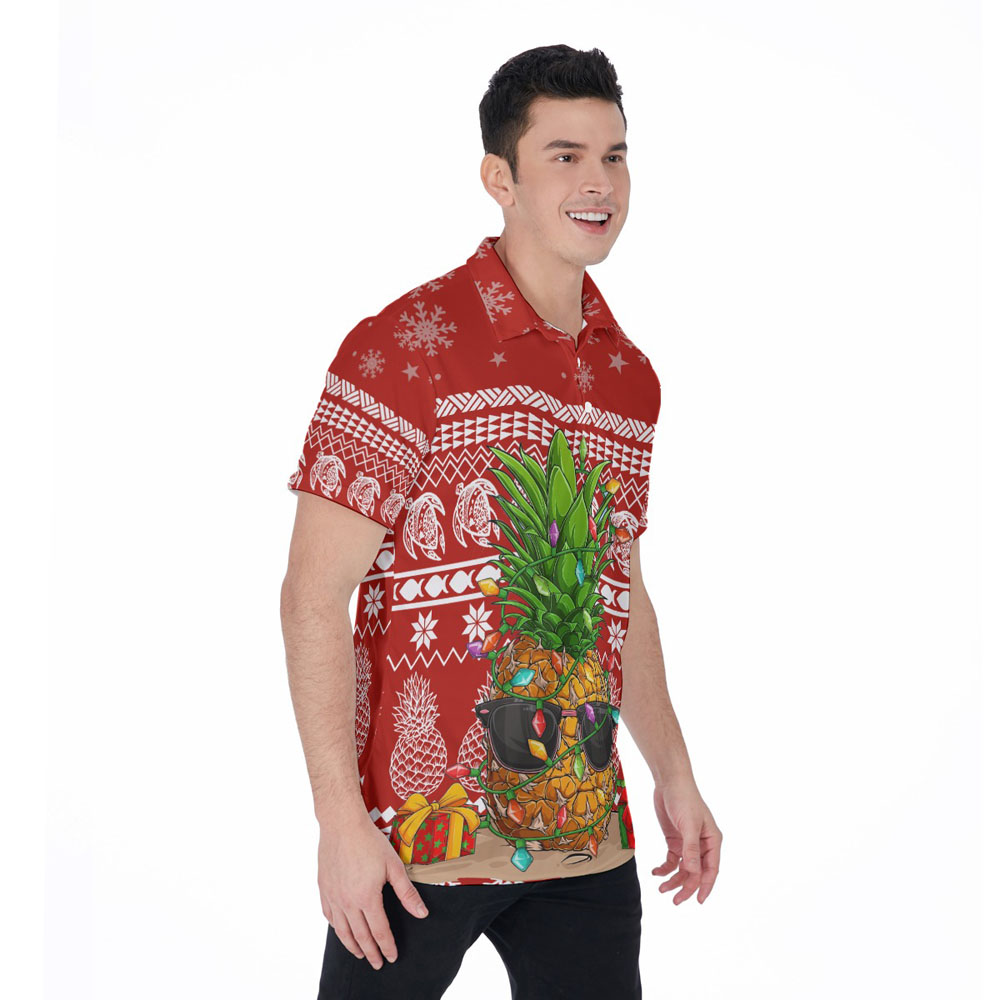 Funny Christmas Pineapple Ugly Christmas Hawaiian Polo Shirt