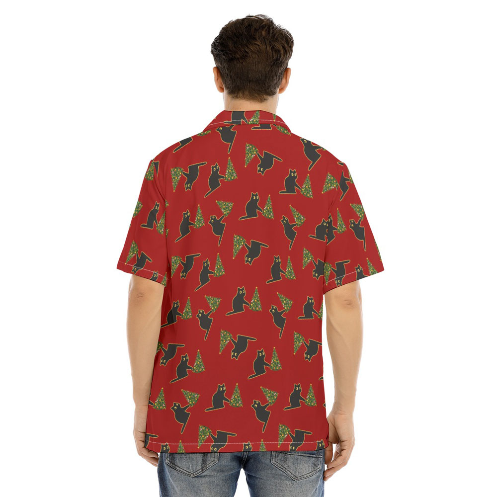 Funny Cat Wreak Christmas Tree Red Hawaiian Shirt