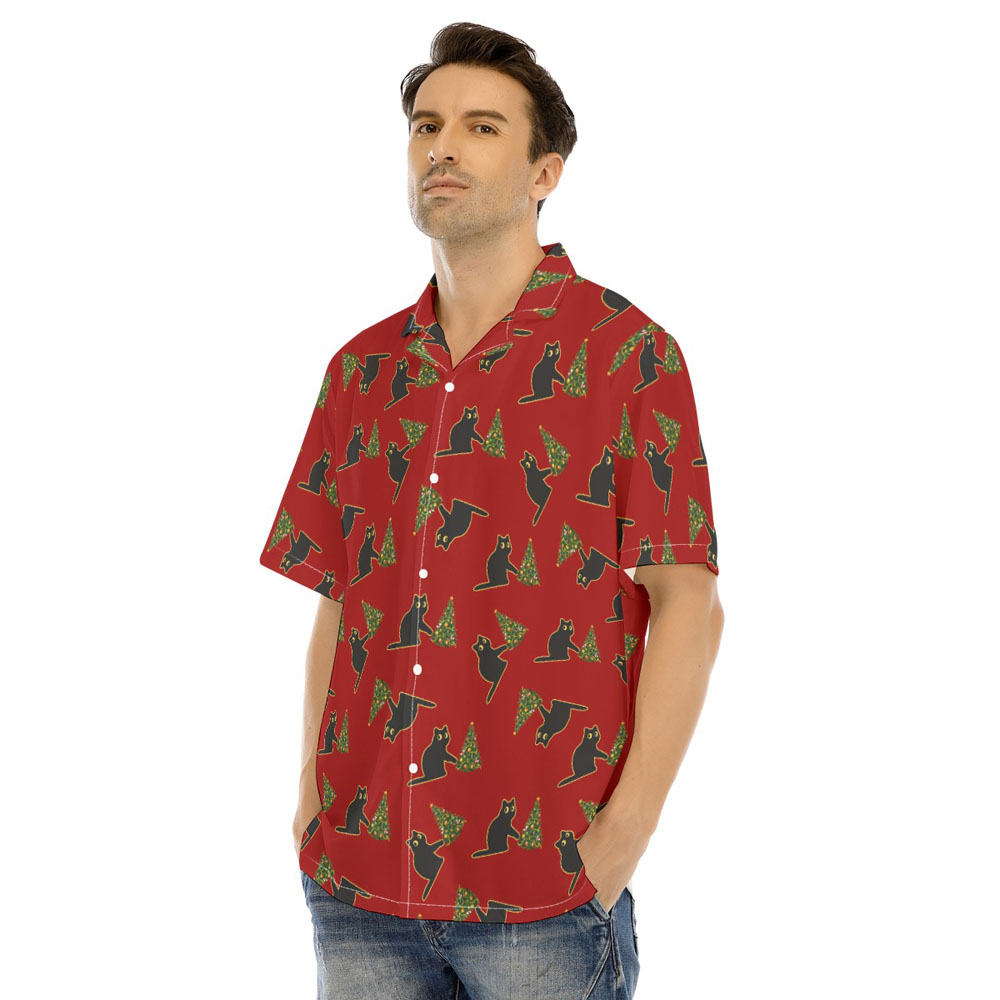 Funny Cat Wreak Christmas Tree Red Hawaiian Shirt