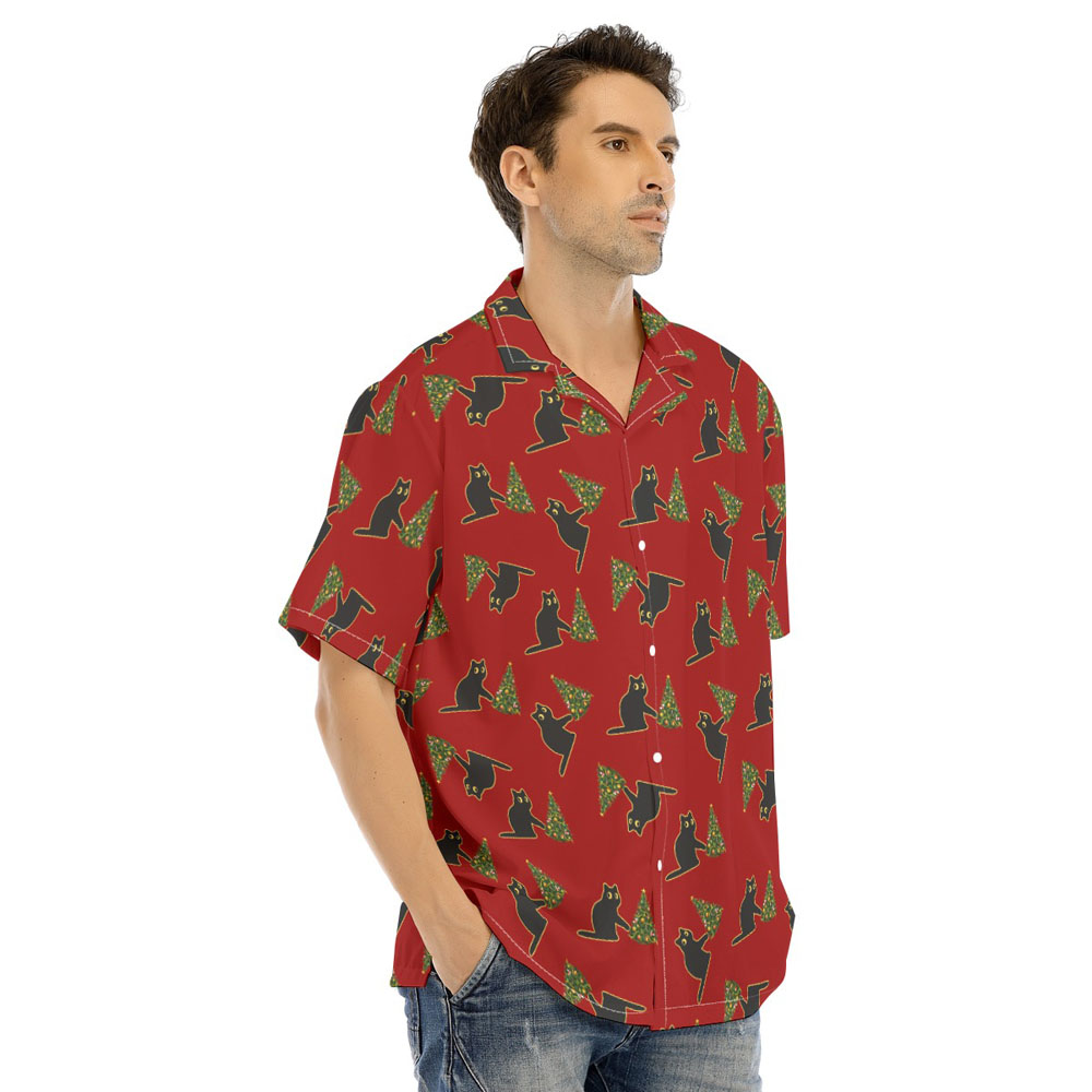 Funny Cat Wreak Christmas Tree Red Hawaiian Shirt