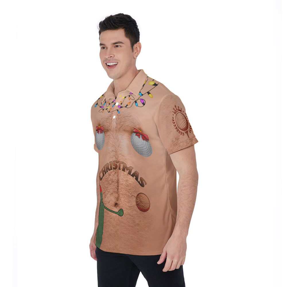 Funny Hairy Chest Christmas Hawaiian Polo Golf Shirt