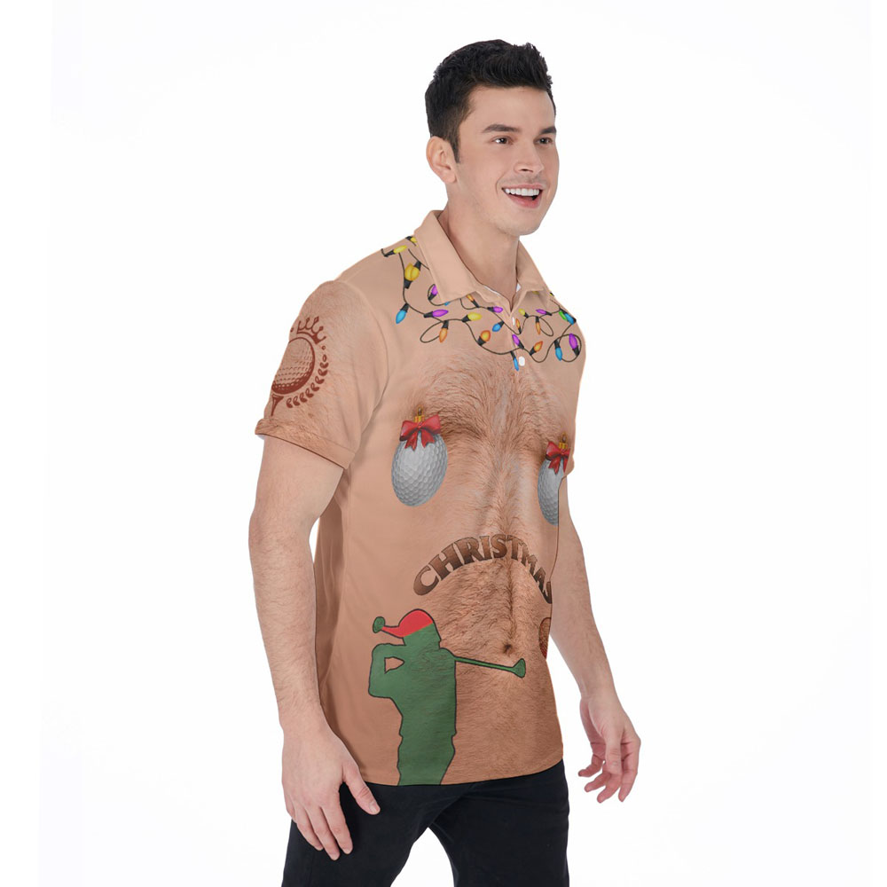 Funny Hairy Chest Christmas Hawaiian Polo Golf Shirt
