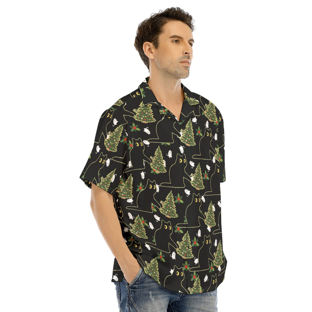 Black Cat Wreak The Tree Christmas Hawaiian Shirt