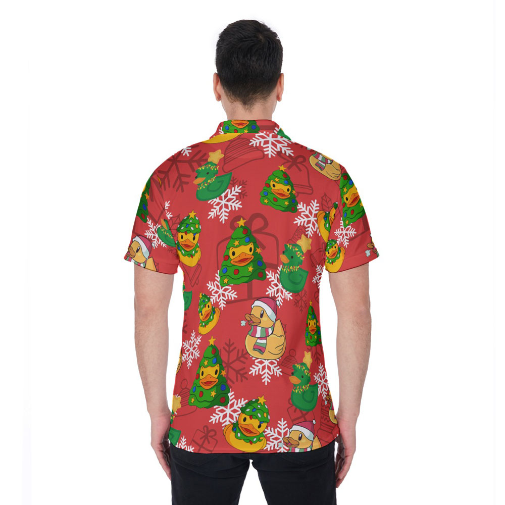 Funny Christmas Rubber Duck Hawaiian Polo Golf Shirt For Men