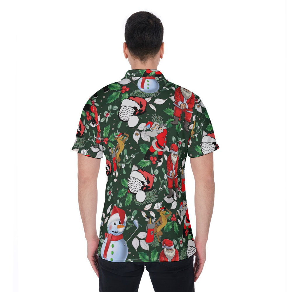 Santa Claus Playing Golf Tropical Christmas Hawaiian Polo Shirt