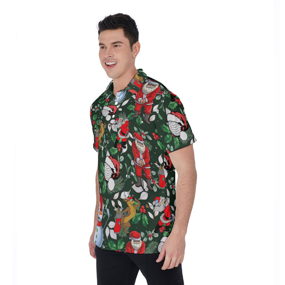 Santa Claus Playing Golf Tropical Christmas Hawaiian Polo Shirt