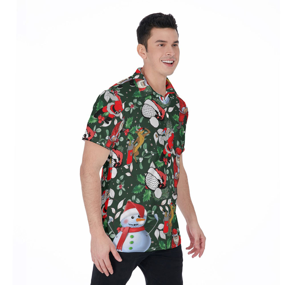 Santa Claus Playing Golf Tropical Christmas Hawaiian Polo Shirt