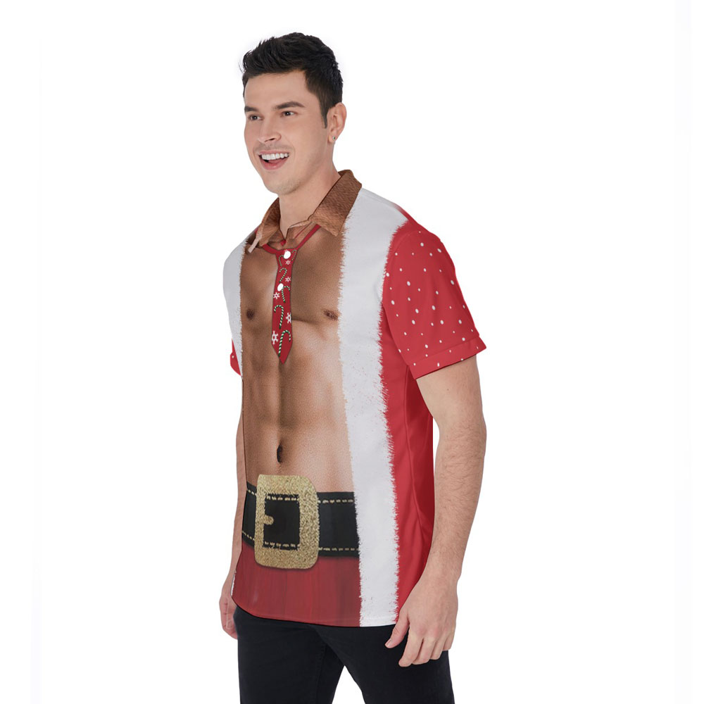 Funny Muscle Santa Christmas Costume Hawaiian Polo Shirt For Men