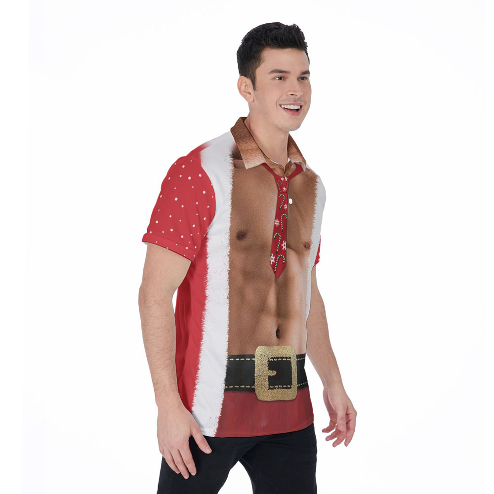 Funny Muscle Santa Christmas Costume Hawaiian Polo Shirt For Men