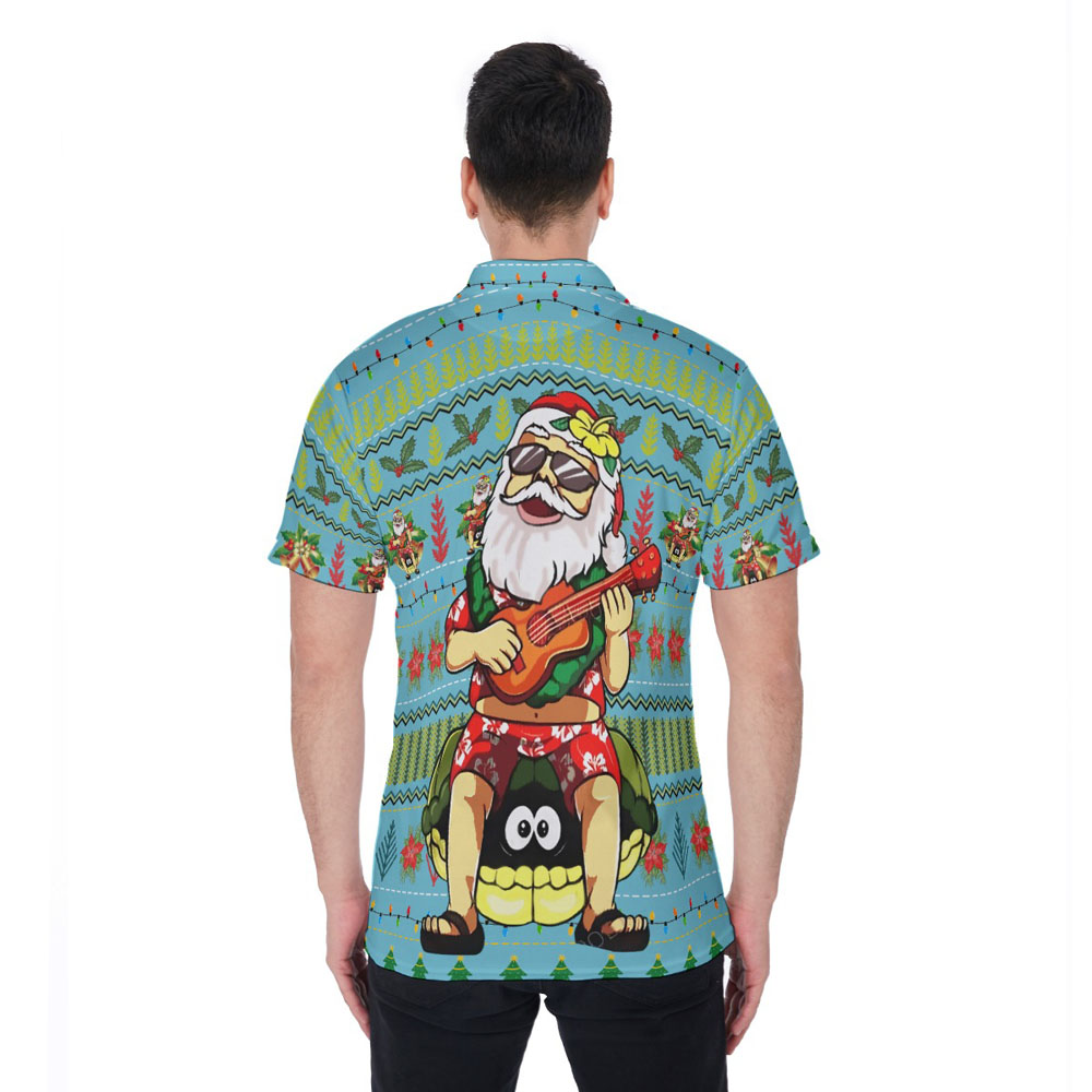 Funny Santa Playing Ukulele Christmas Ugly Hawaiian Polo Shirt