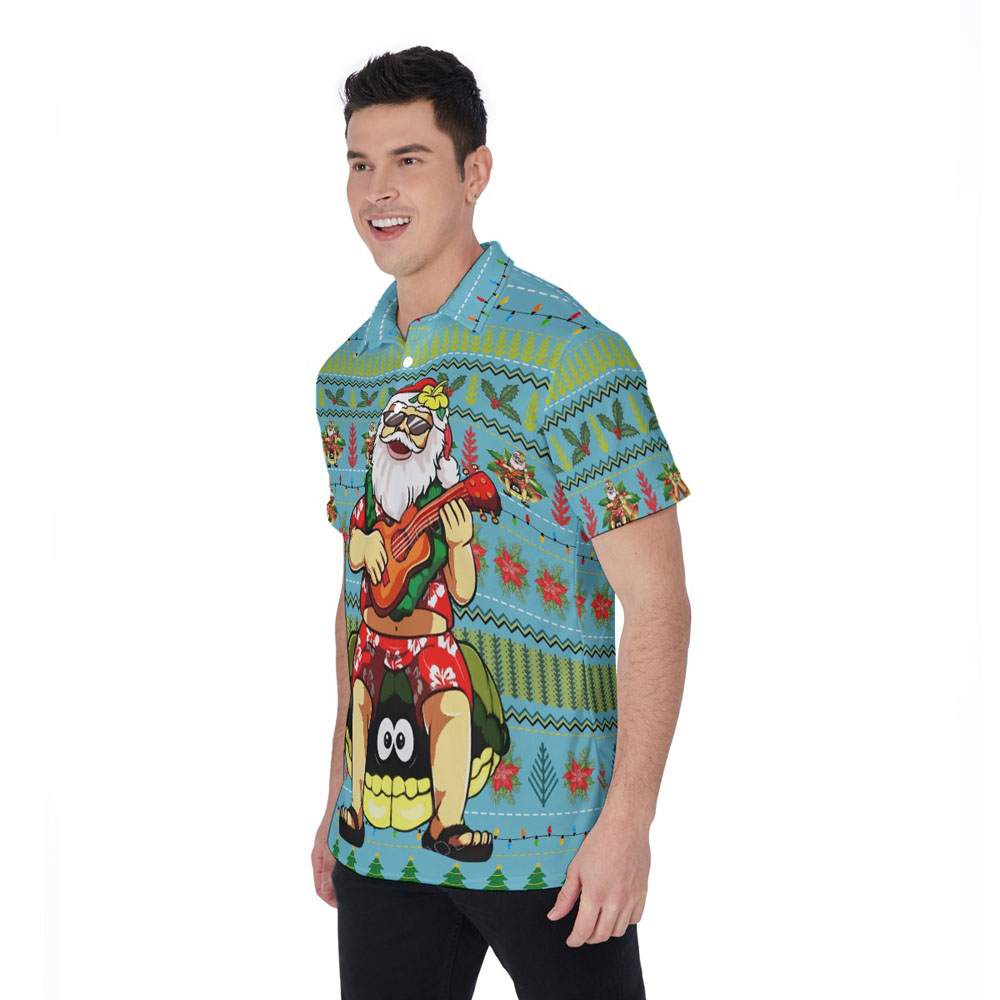 Funny Santa Playing Ukulele Christmas Ugly Hawaiian Polo Shirt