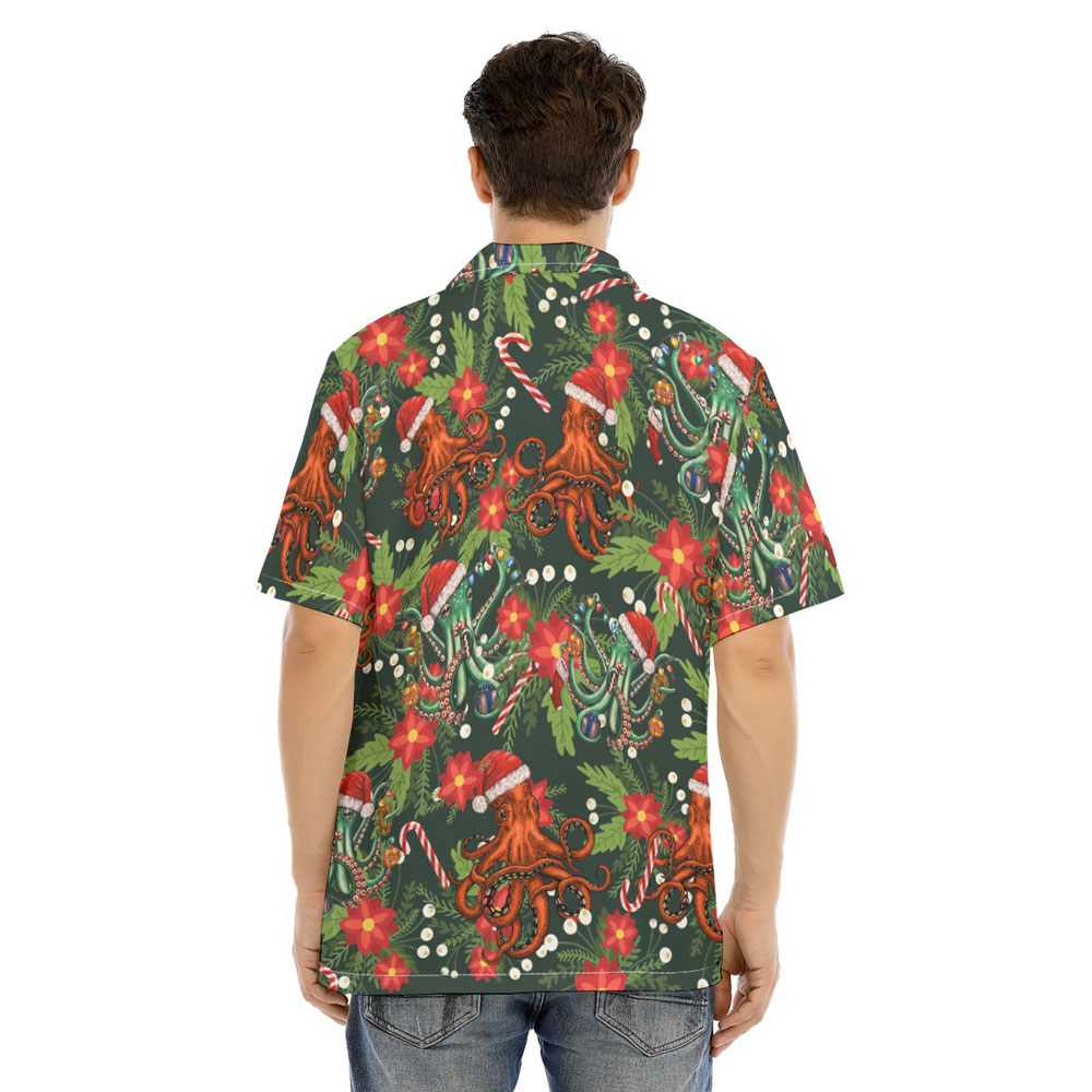 Christmas Octopus Candy Cane Tropical Hawaiian Shirt