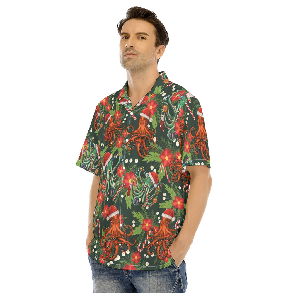 Christmas Octopus Candy Cane Tropical Hawaiian Shirt