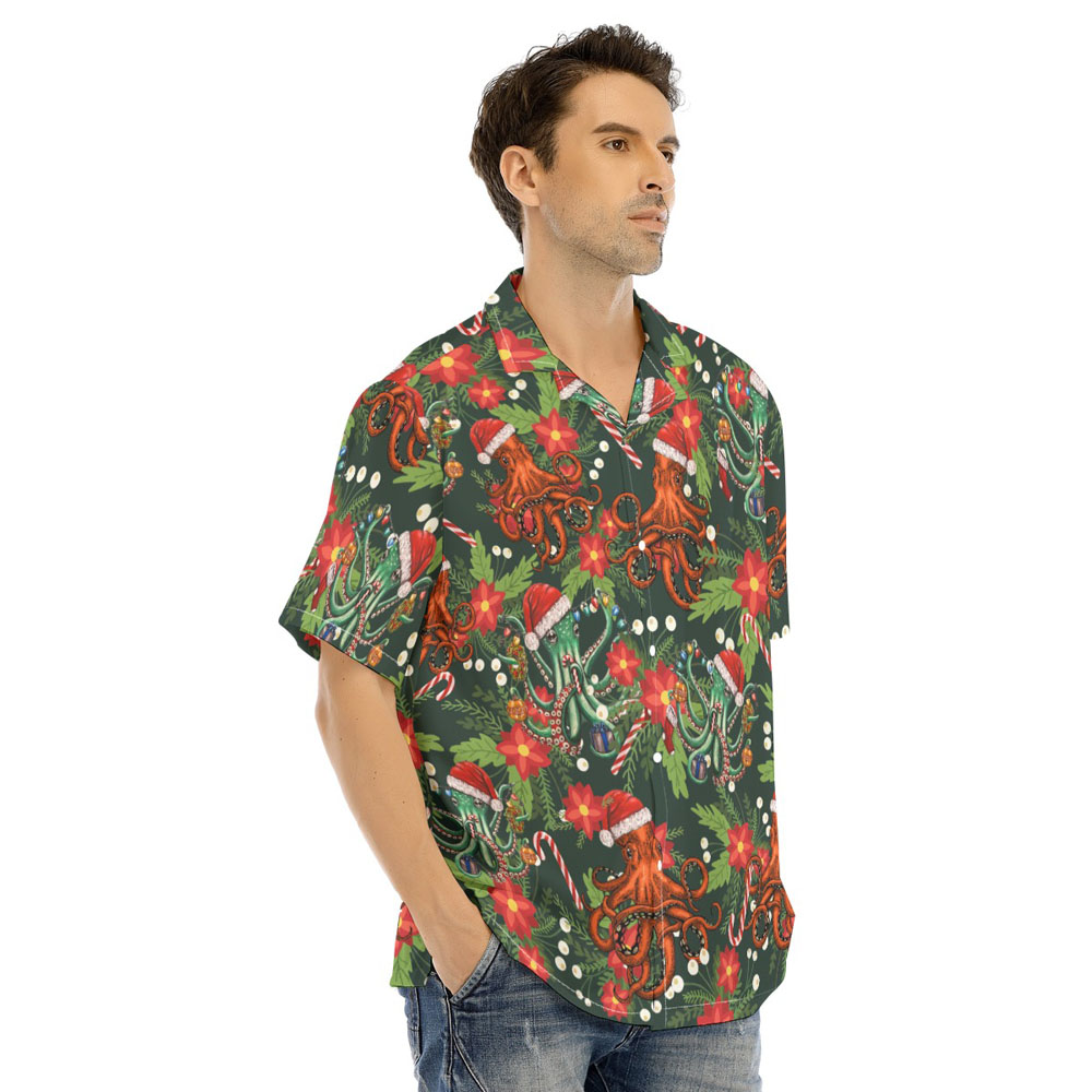 Christmas Octopus Candy Cane Tropical Hawaiian Shirt