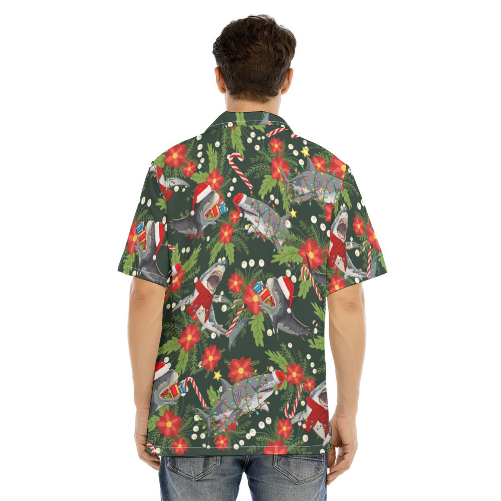 Funny Christmas Shark Floral Hawaiian Shirt