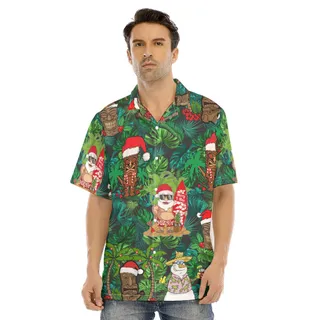 Tropical Tiki Christmas Santa Claus Men's Hawaiian Shirt