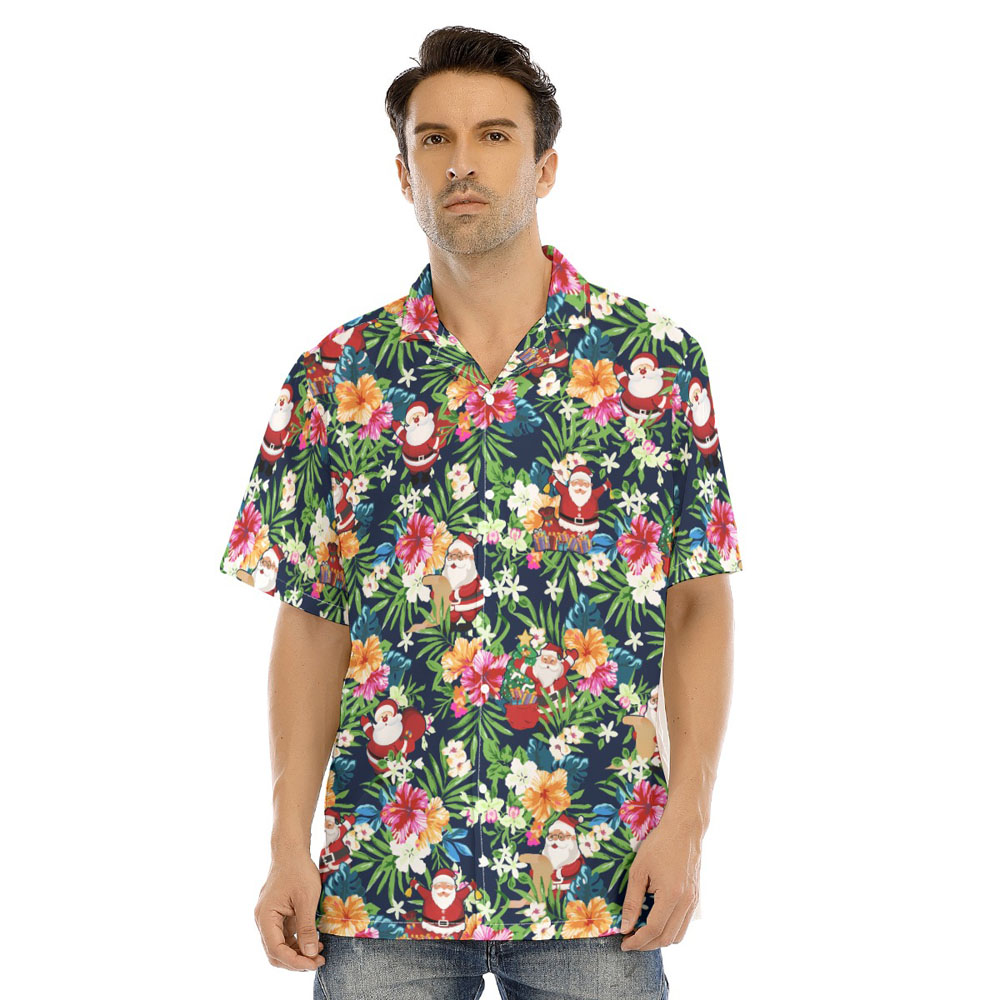 Cute Christmas Santa Claus Floral Hawaiian Shirt - variant image 1